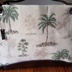 Sag Harbor Canvas Palm Tree Tote w/ leather bottom